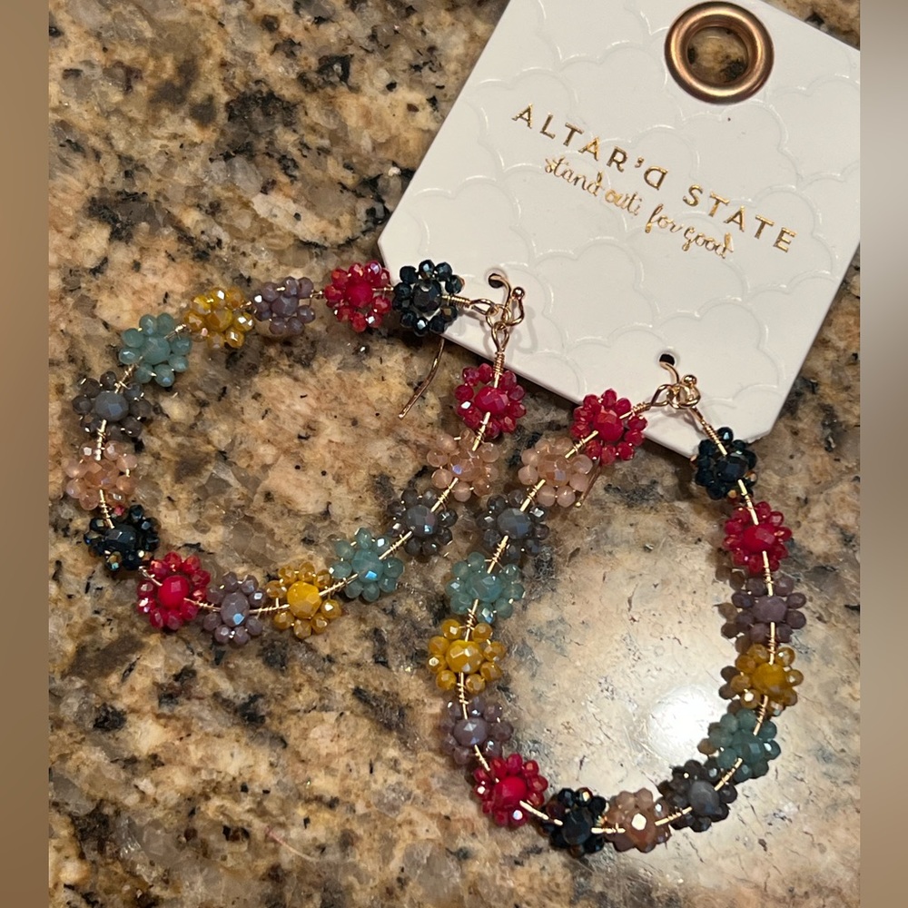 Floral Hoop Beaded Multicolored Earrings